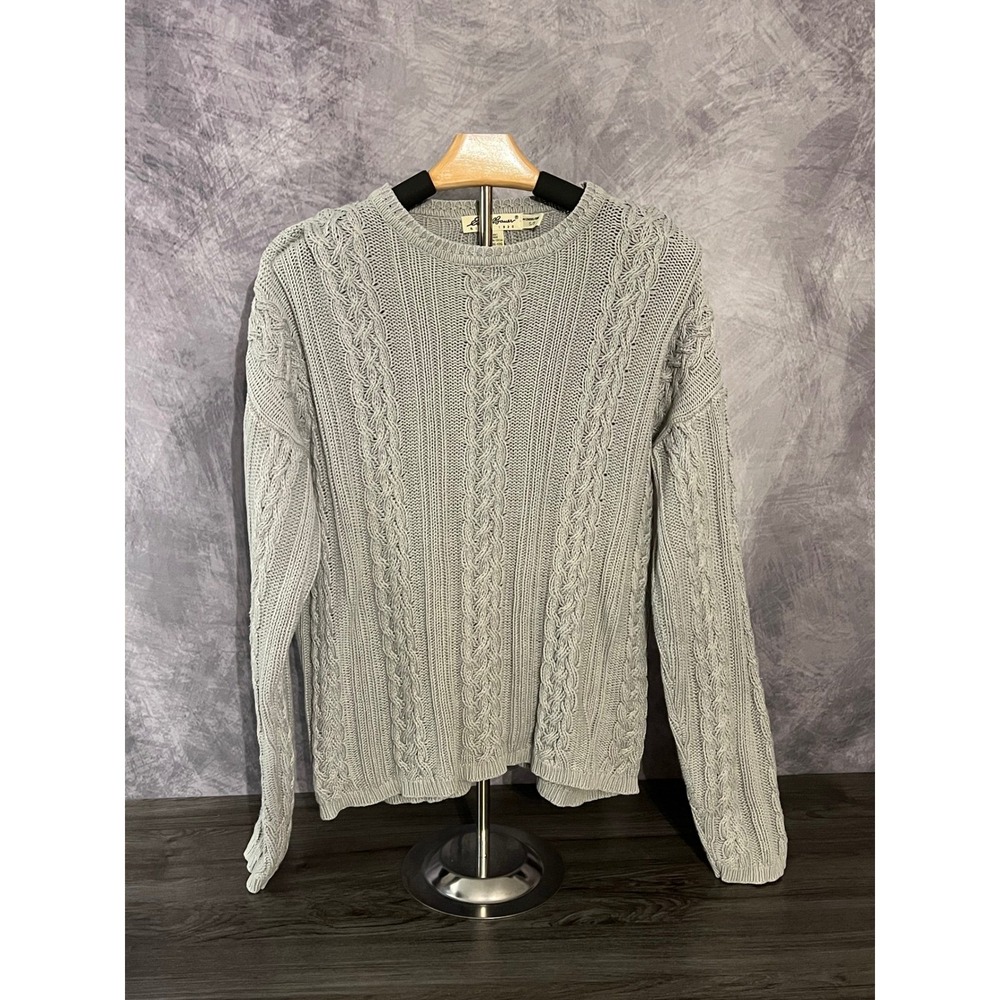 Vintage Eddie Bauer Chunky Cable Knit Cotton Sweater Sage Green 90s Heavy